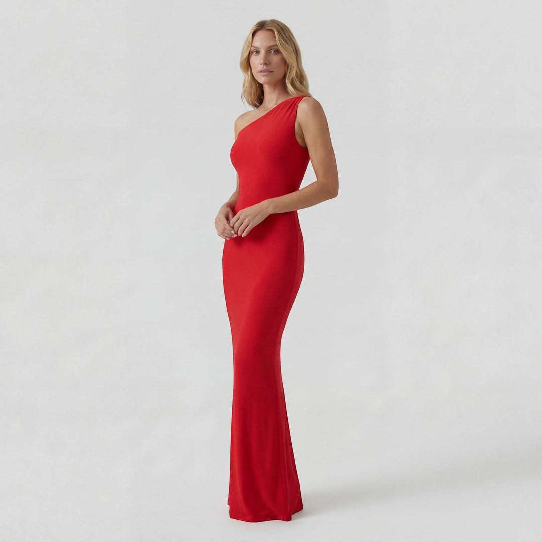 Women's Stretch Knit One-Shoulder Maxi Dress – Sleeveless Bodycon