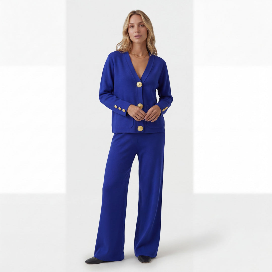 Women's Acrylic Knit Set – Cardigan Wide Leg Pants Relaxed Two-Piece