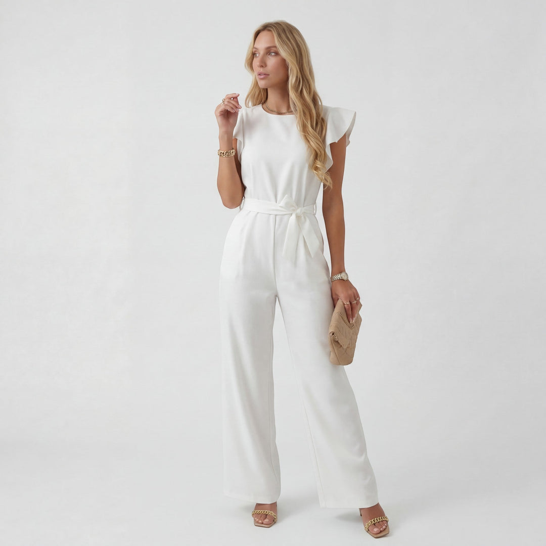 Women's Woven Fabric Jumpsuit – High Waist Wide Leg Short Sleeve