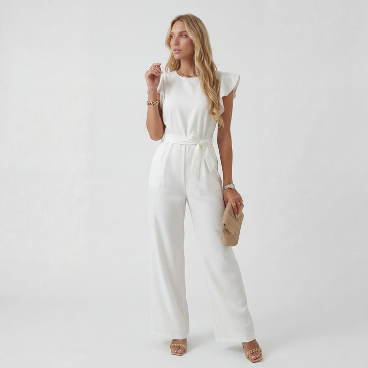 Women's Woven Fabric Jumpsuit – High Waist Wide Leg Short Sleeve