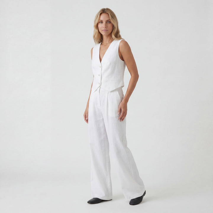 Women's Cotton Vest and Wide Leg Pants Set – Sleeveless Co-Ord