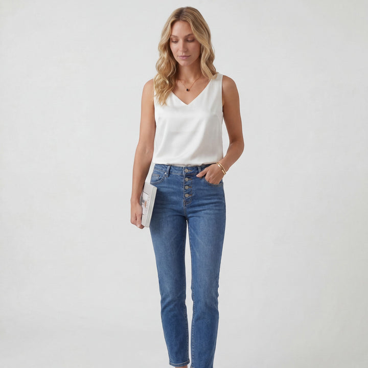 Women's Silk V-Neck Top Sleeveless Blouse – Relaxed Lightweight