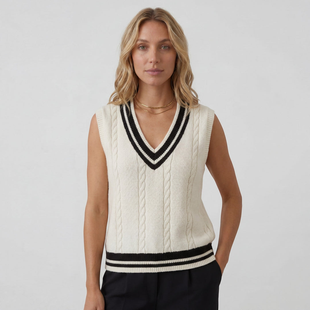 Women's Cotton Knit Vest – Regular Fit V-Neck with Ribbed Detail