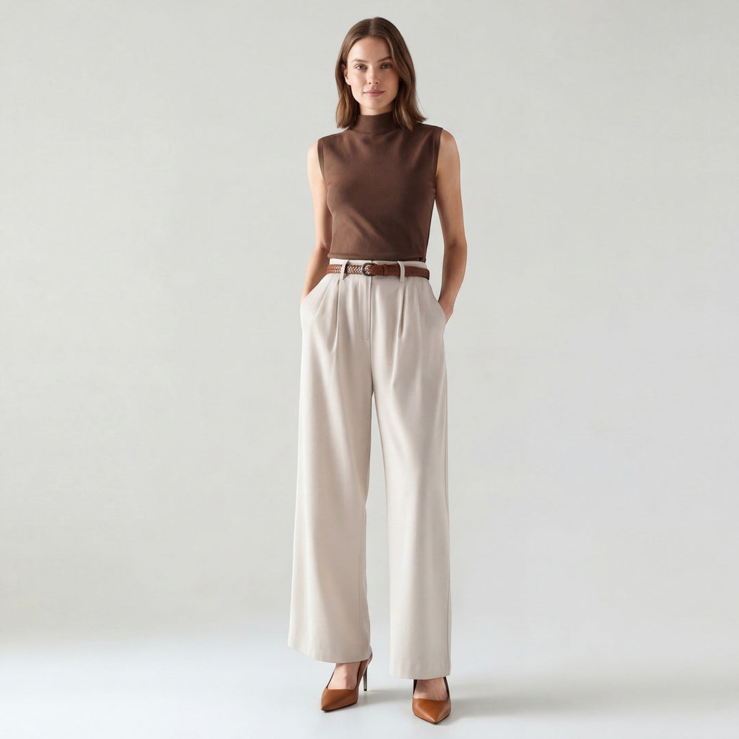 Women's Woven High-Waist Wide Leg Pants – Lightweight Structured Fit