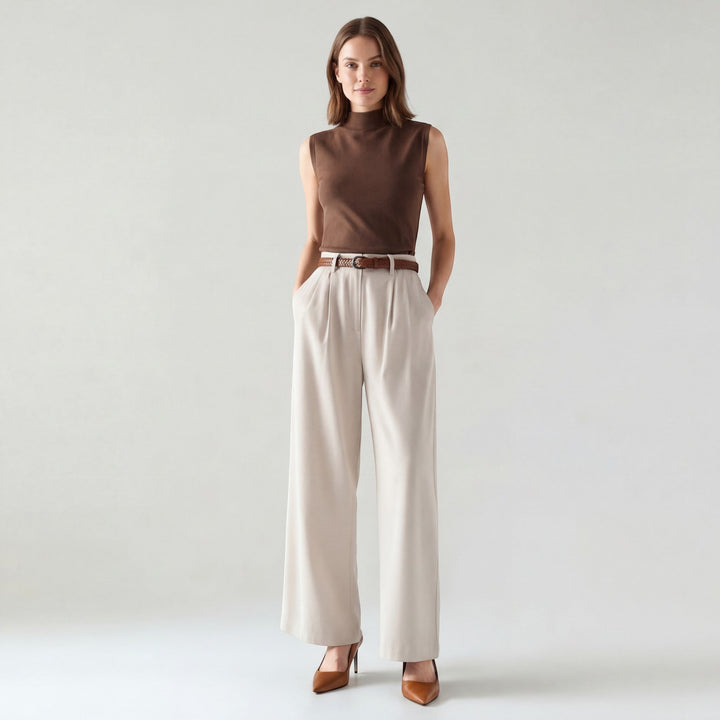 Women's Woven High-Waist Wide Leg Pants – Lightweight Structured Fit