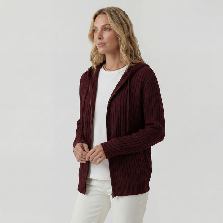 Women's Ribbed Knit Zip-Up Hoodie Cardigan – Oversized Full-Zip Style
