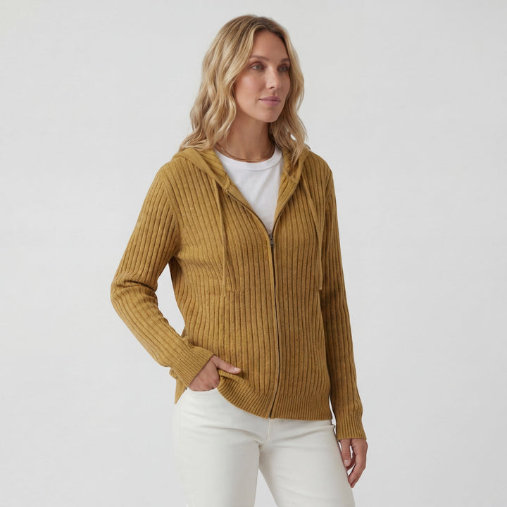 Women's Ribbed Knit Zip-Up Hoodie Cardigan – Oversized Full-Zip Style