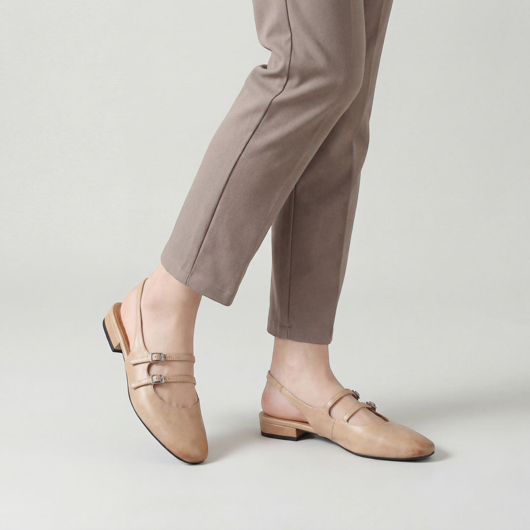 Women's Full-Grain Leather Flat Sandals – Single Strap Sheepskin Insole