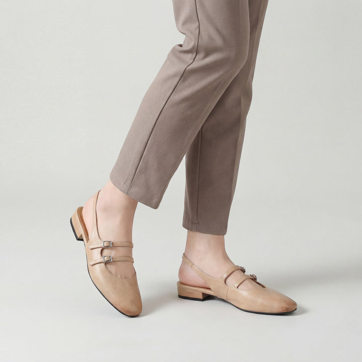 Women's Full-Grain Leather Flat Sandals – Single Strap Sheepskin Insole
