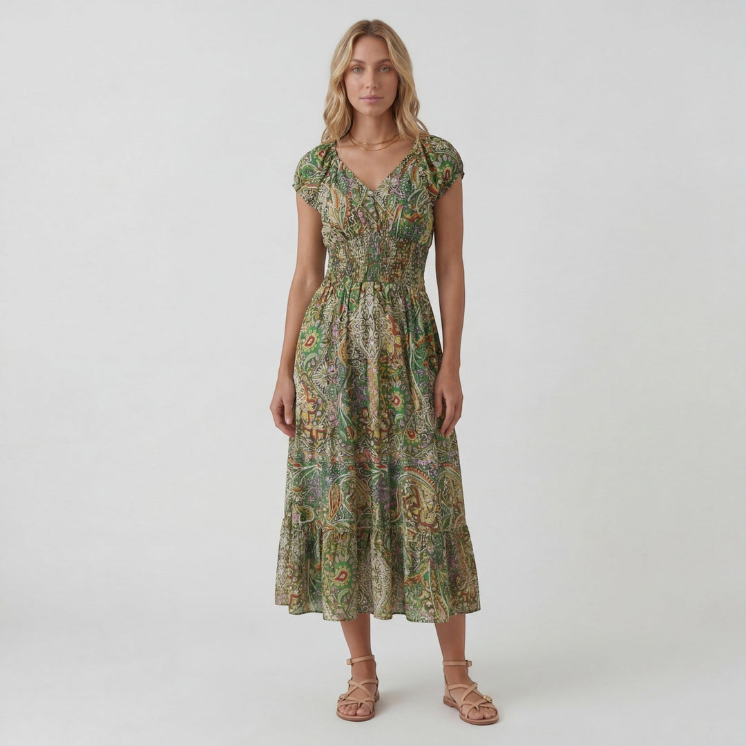 Women's Woven Fabric Maxi Dress Bohemian V-Neck – Relaxed Flowing