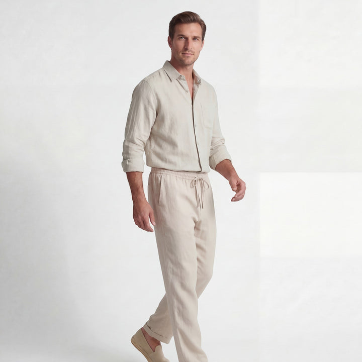 Men's Linen Shirt and Pants Set – Long Sleeve Relaxed Fit Matching