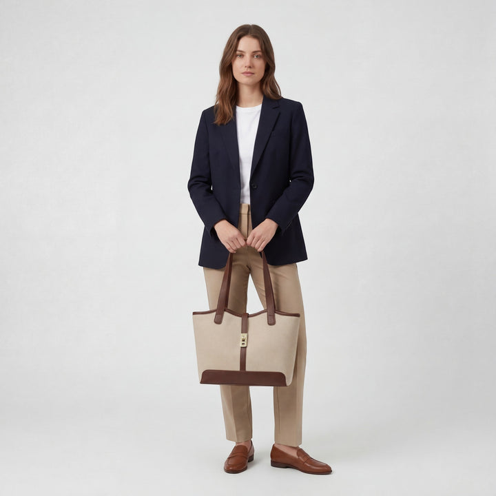 Women's Structured Canvas Tote Bag Large Capacity – Zip Double Handles