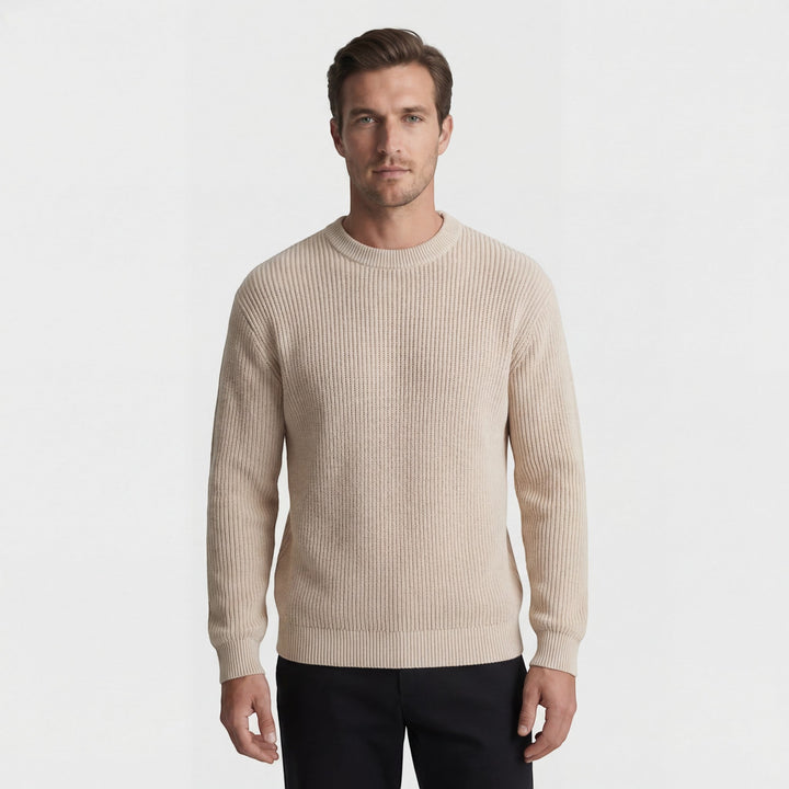 Men's Thick Knit Crew Neck Sweater Relaxed Fit – Ribbed Cuffs and Hem