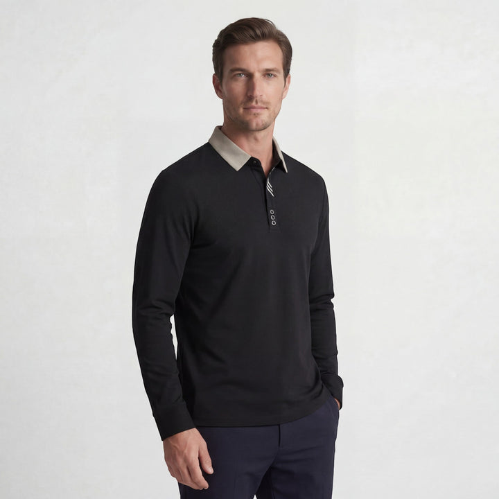 Men's Cotton Blend Polo Shirt – Long Sleeve Regular Fit Classic Collar
