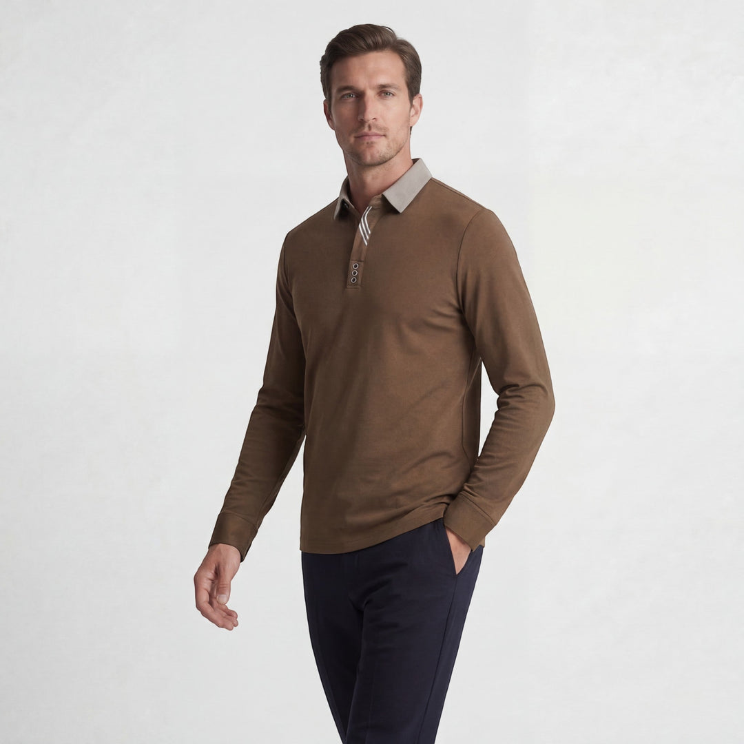 Men's Cotton Blend Polo Shirt – Long Sleeve Regular Fit Classic Collar