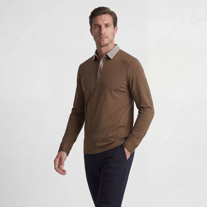 Men's Cotton Blend Polo Shirt – Long Sleeve Regular Fit Classic Collar
