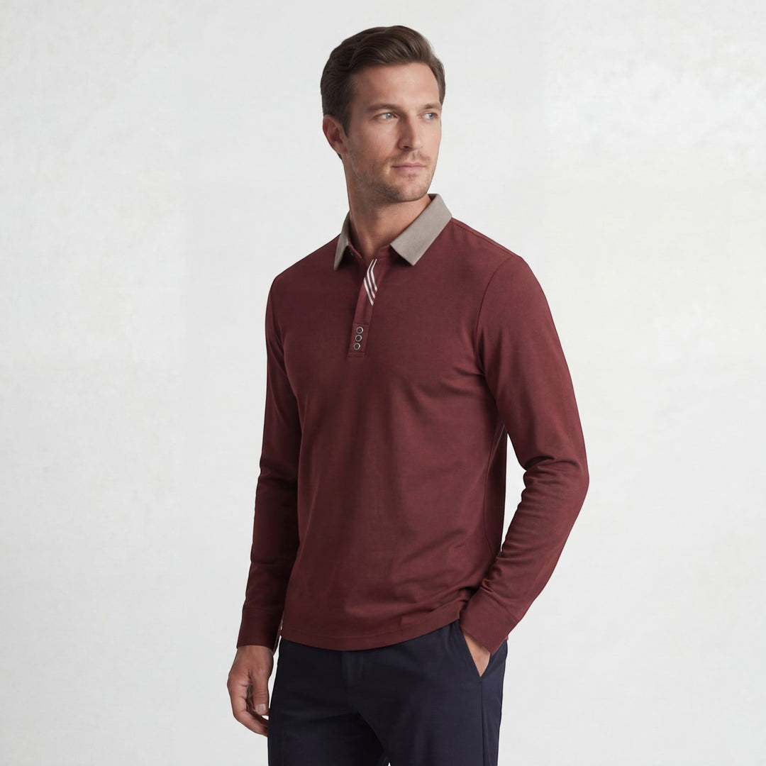 Men's Cotton Blend Polo Shirt – Long Sleeve Regular Fit Classic Collar