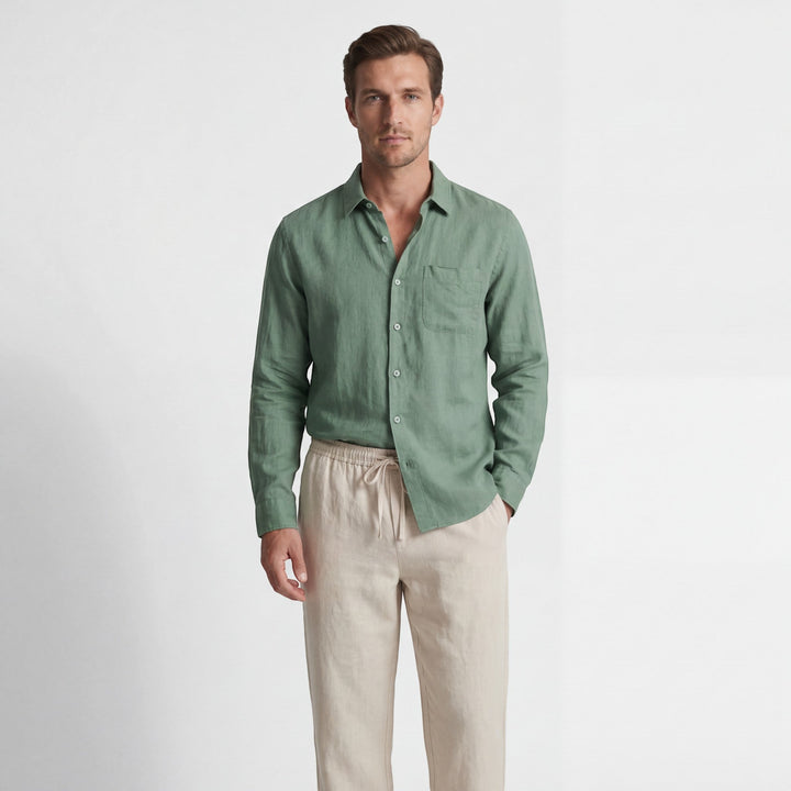Men's Linen Shirt and Pants Set – Long Sleeve Relaxed Fit Matching