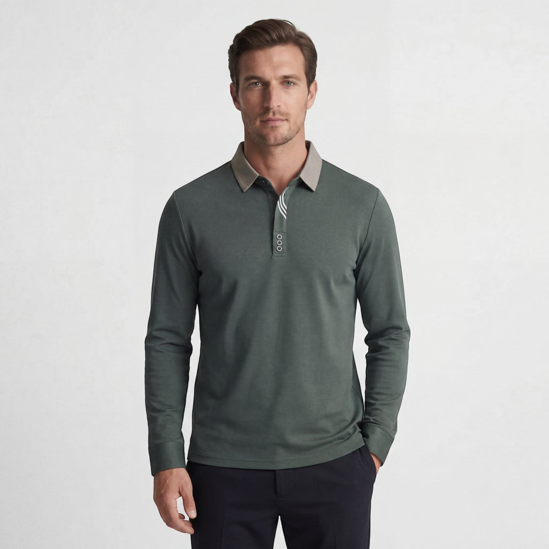 Men's Cotton Blend Polo Shirt – Long Sleeve Regular Fit Classic Collar