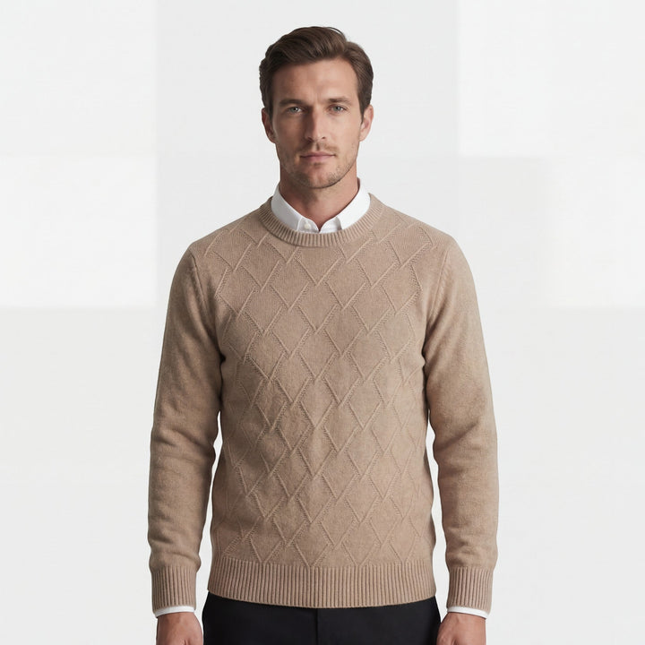 Men's Wool Blend Knit Crew Neck Sweater – Diamond Argyle Regular Fit