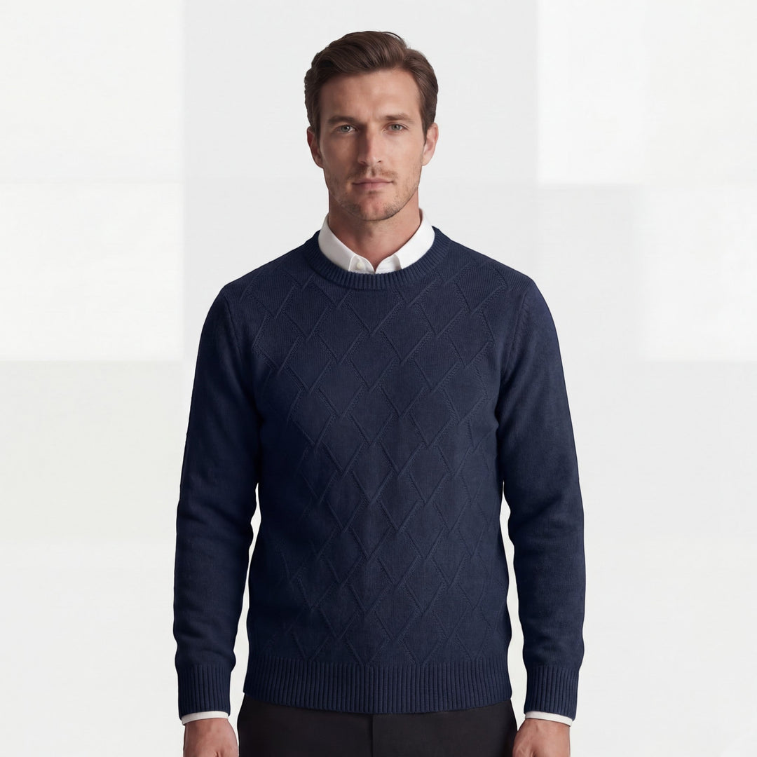 Men's Wool Blend Knit Crew Neck Sweater – Diamond Argyle Regular Fit