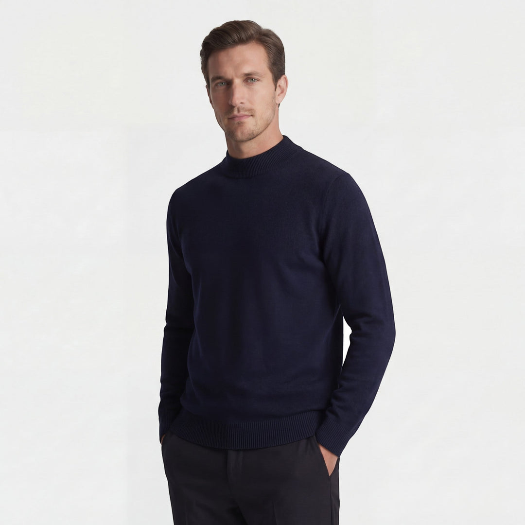 Men's Fine Knit Crew Neck Sweater – Slim Fit Ribbed Cuffs and Hem