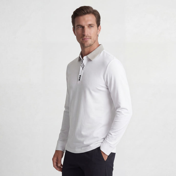 Men's Cotton Blend Polo Shirt – Long Sleeve Regular Fit Classic Collar