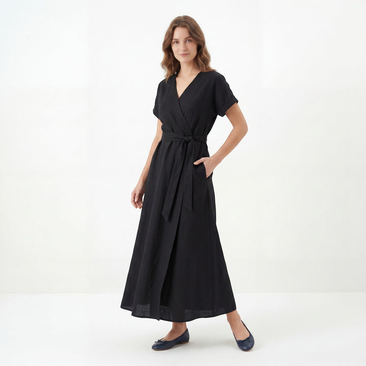Women's Maxi Dress - Wrap Neckline Long Dress