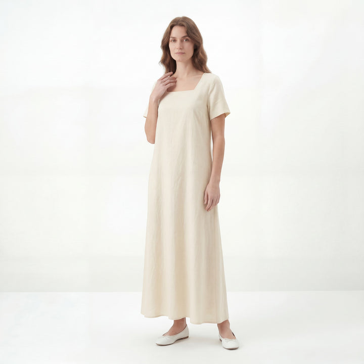 Women's Maxi Dress – Square Neckline Casual Long Dress