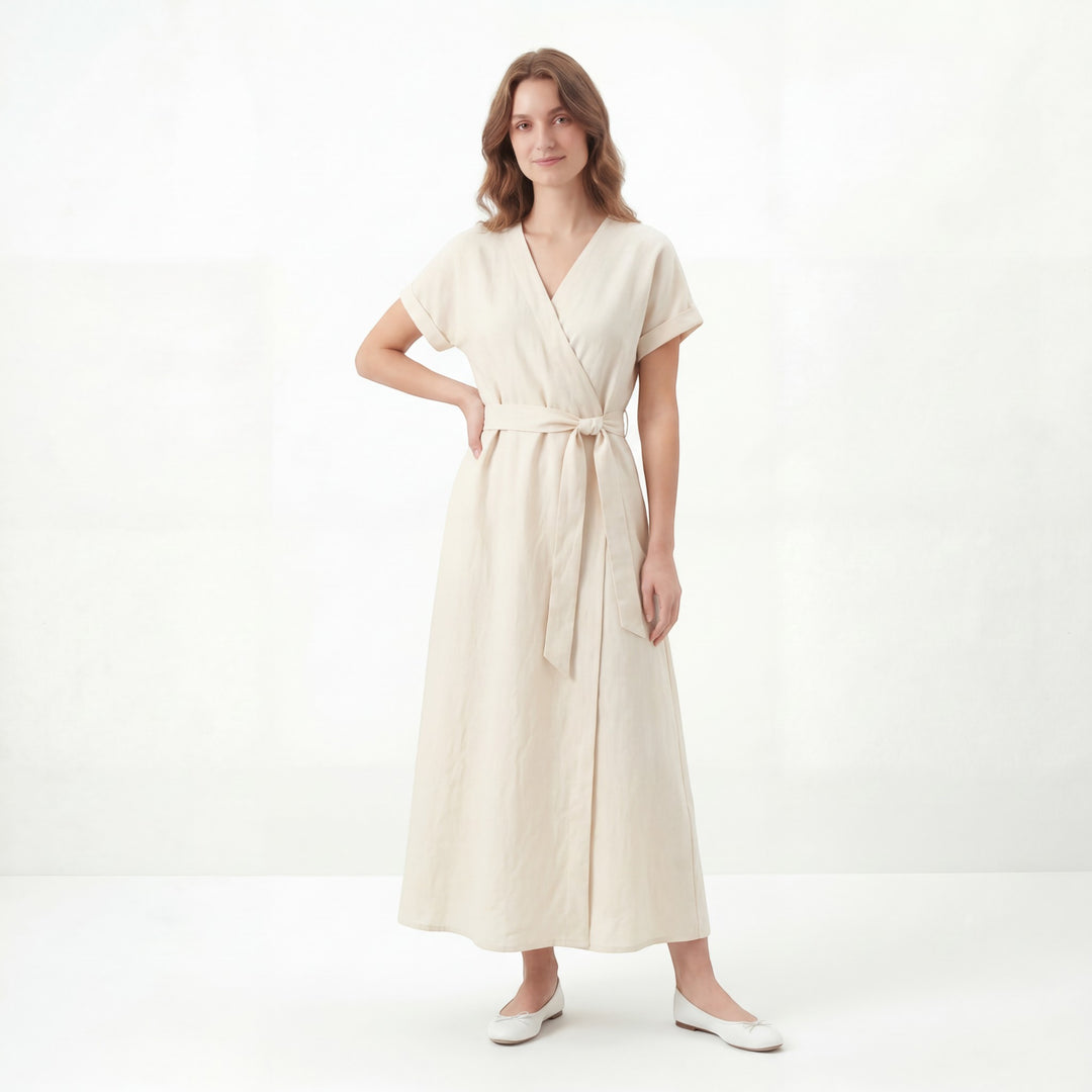 Women's Black Wrap Neckline Maxi Dress – Flowing Long Dress