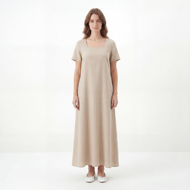 Women's Maxi Dress – Square Neckline Casual Long Dress