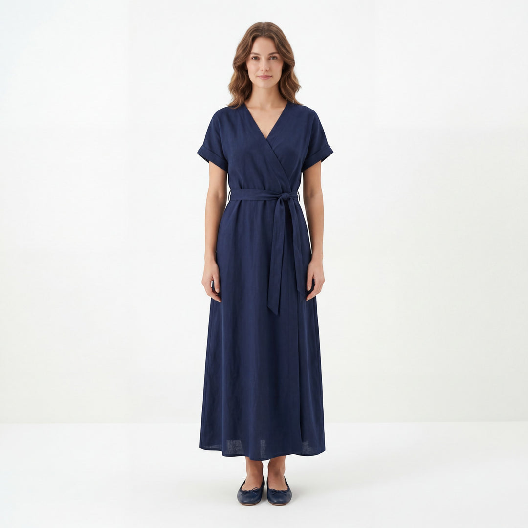Women's Maxi Dress - Wrap Neckline Long Dress
