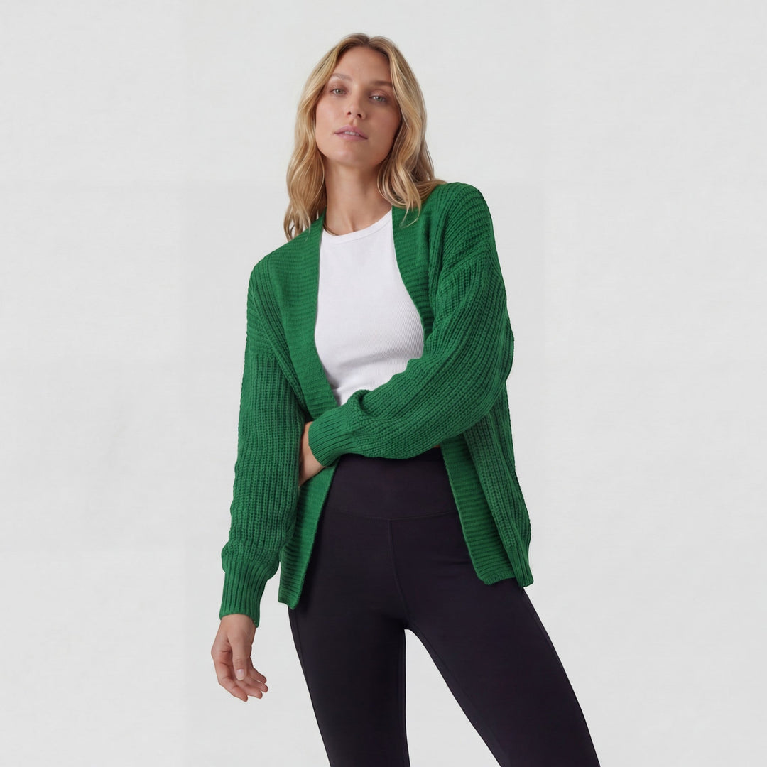 Women's Open-Front Acrylic Knit Cardigan – Relaxed Batwing Sleeve
