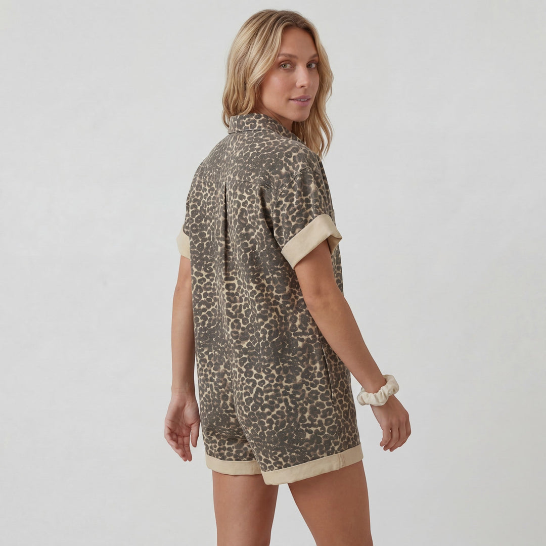 Women's Woven Fabric Romper Lightweight Short Sleeve – Elastic Waist