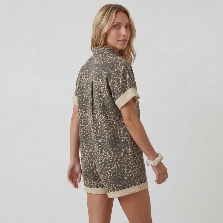 Women's Woven Fabric Romper Lightweight Short Sleeve – Elastic Waist