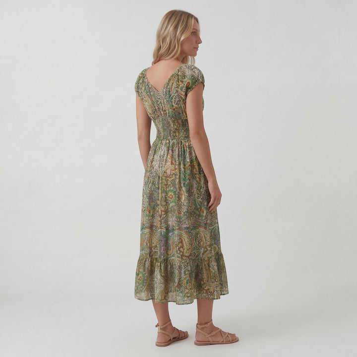 Women's Woven Fabric Maxi Dress Bohemian V-Neck – Relaxed Flowing