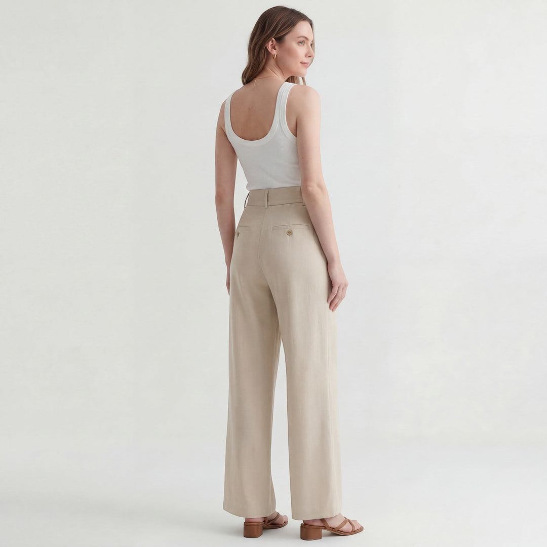 Women's Cotton Wide Leg Pants – Structured Waist Ankle Length Relaxed