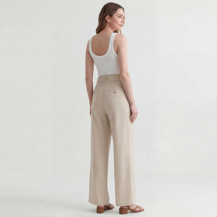 Women's Cotton Wide Leg Pants – Structured Waist Ankle Length Relaxed