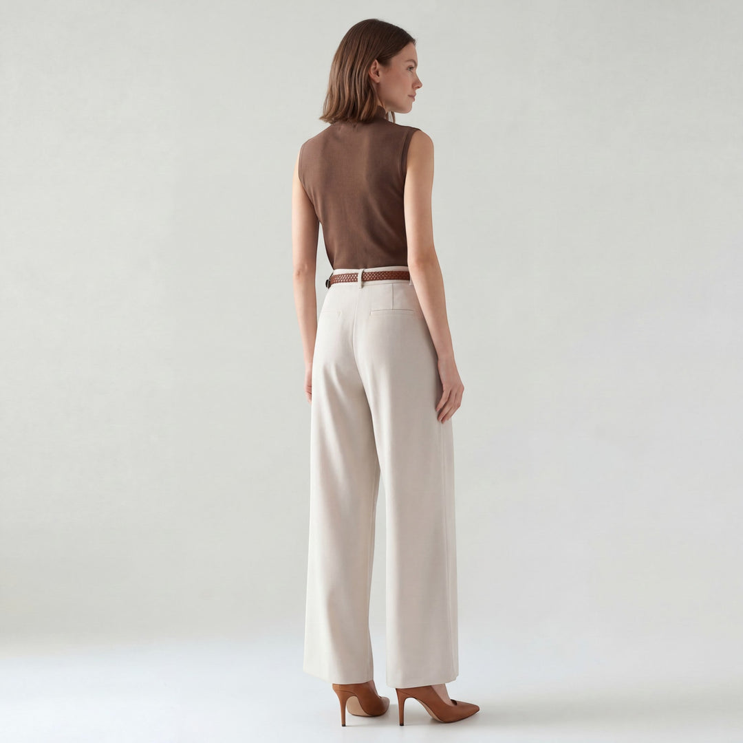 Women's Woven High-Waist Wide Leg Pants – Lightweight Structured Fit