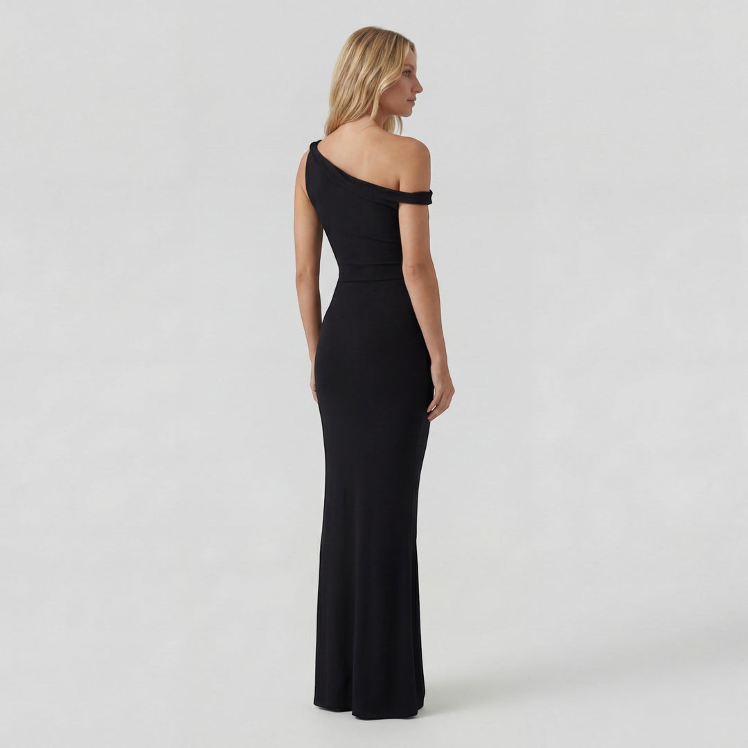 Women's Stretch Knit One-Shoulder Maxi Dress – Sleeveless Bodycon