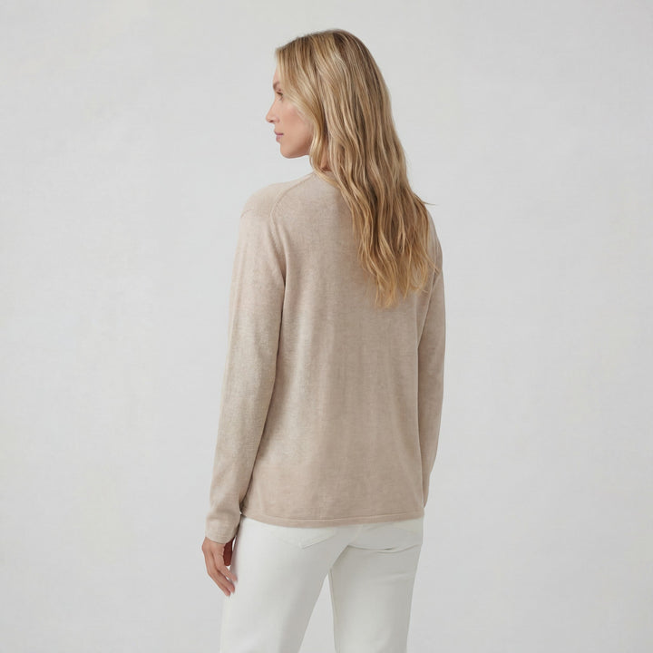 Women's Soft Knit Crew Neck Sweater – Relaxed Linen-Inspired Texture