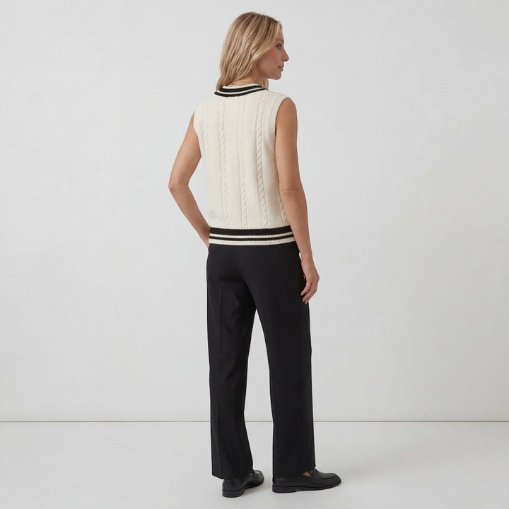 Women's Cotton Knit Vest – Regular Fit V-Neck with Ribbed Detail