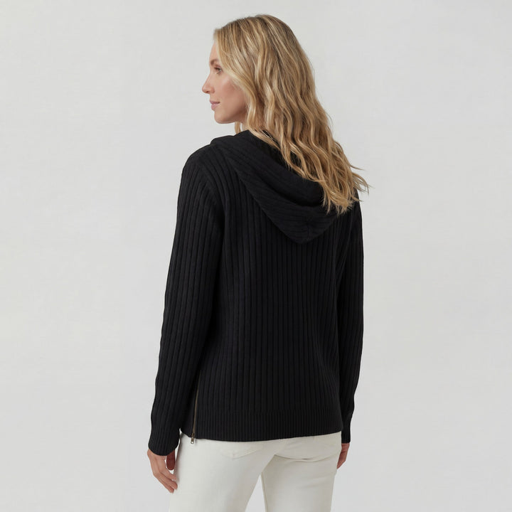 Women's Ribbed Knit Zip-Up Hoodie Cardigan – Oversized Full-Zip Style