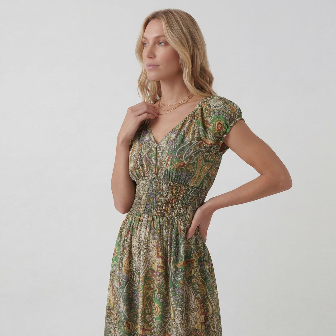 Women's Woven Fabric Maxi Dress Bohemian V-Neck – Relaxed Flowing