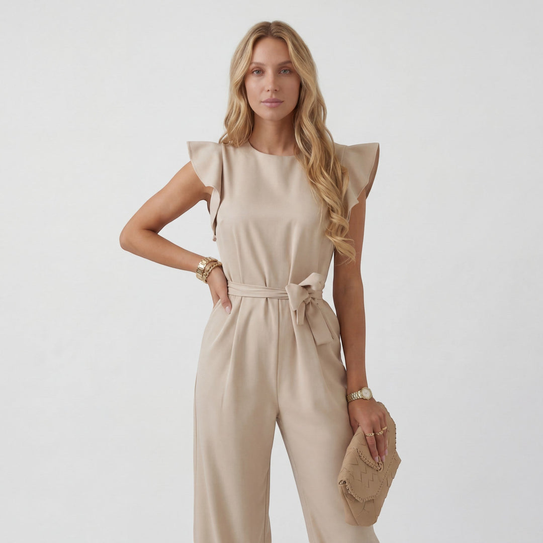 Women's Woven Fabric Jumpsuit – High Waist Wide Leg Short Sleeve
