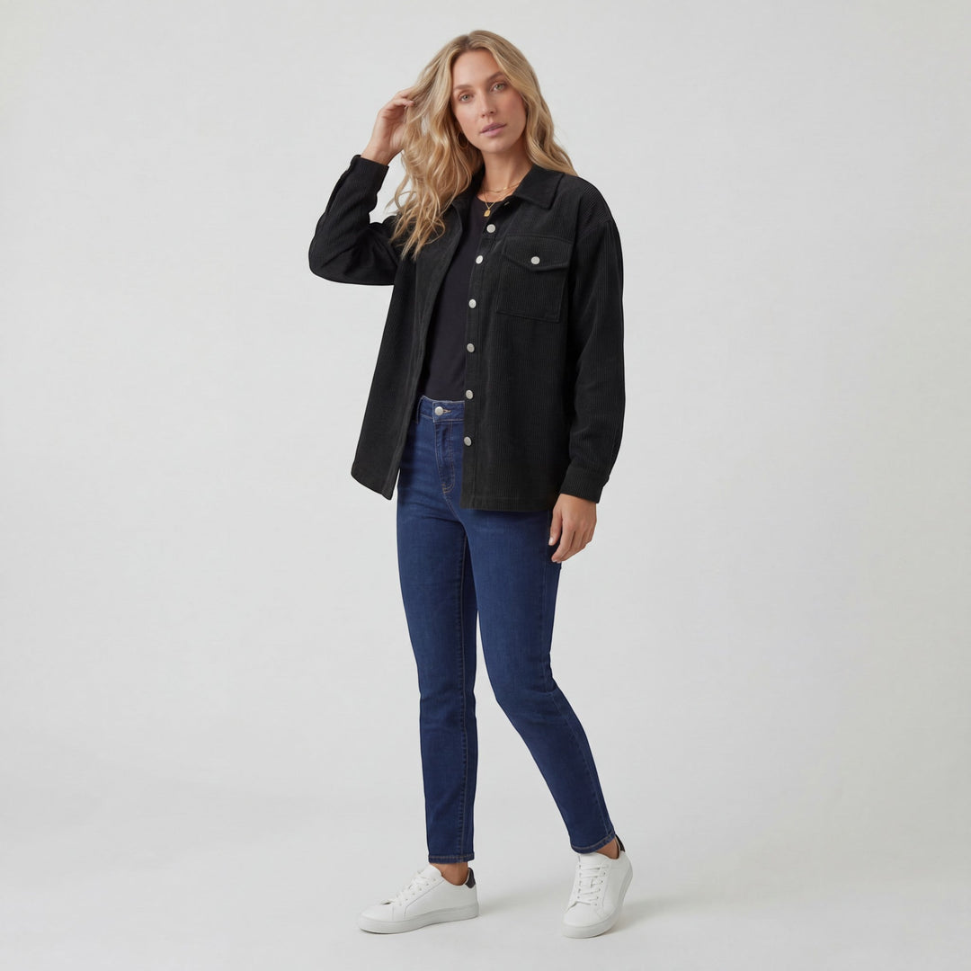 Women's Corduroy Overshirt – Button Front Relaxed Fit Long Sleeve