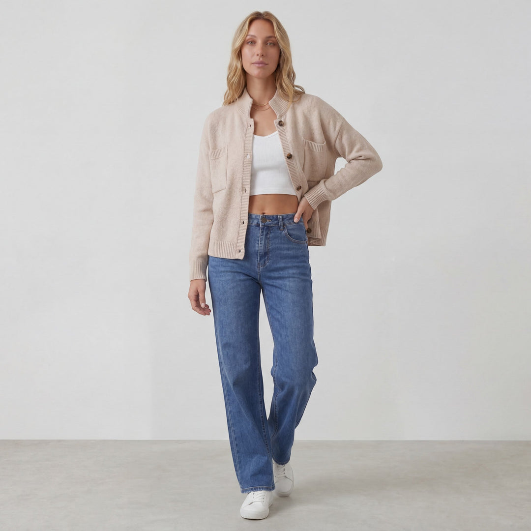 Women's Acrylic Knit Cardigan – Button Front Relaxed Fit Long Sleeve