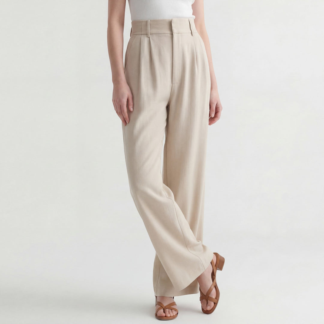 Women's Cotton Wide Leg Pants – Structured Waist Ankle Length Relaxed