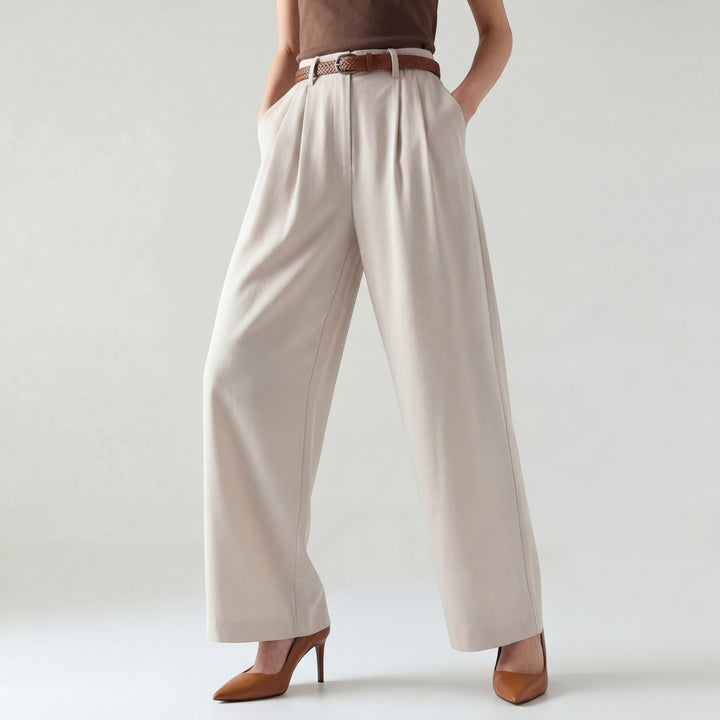 Women's Woven High-Waist Wide Leg Pants – Lightweight Structured Fit