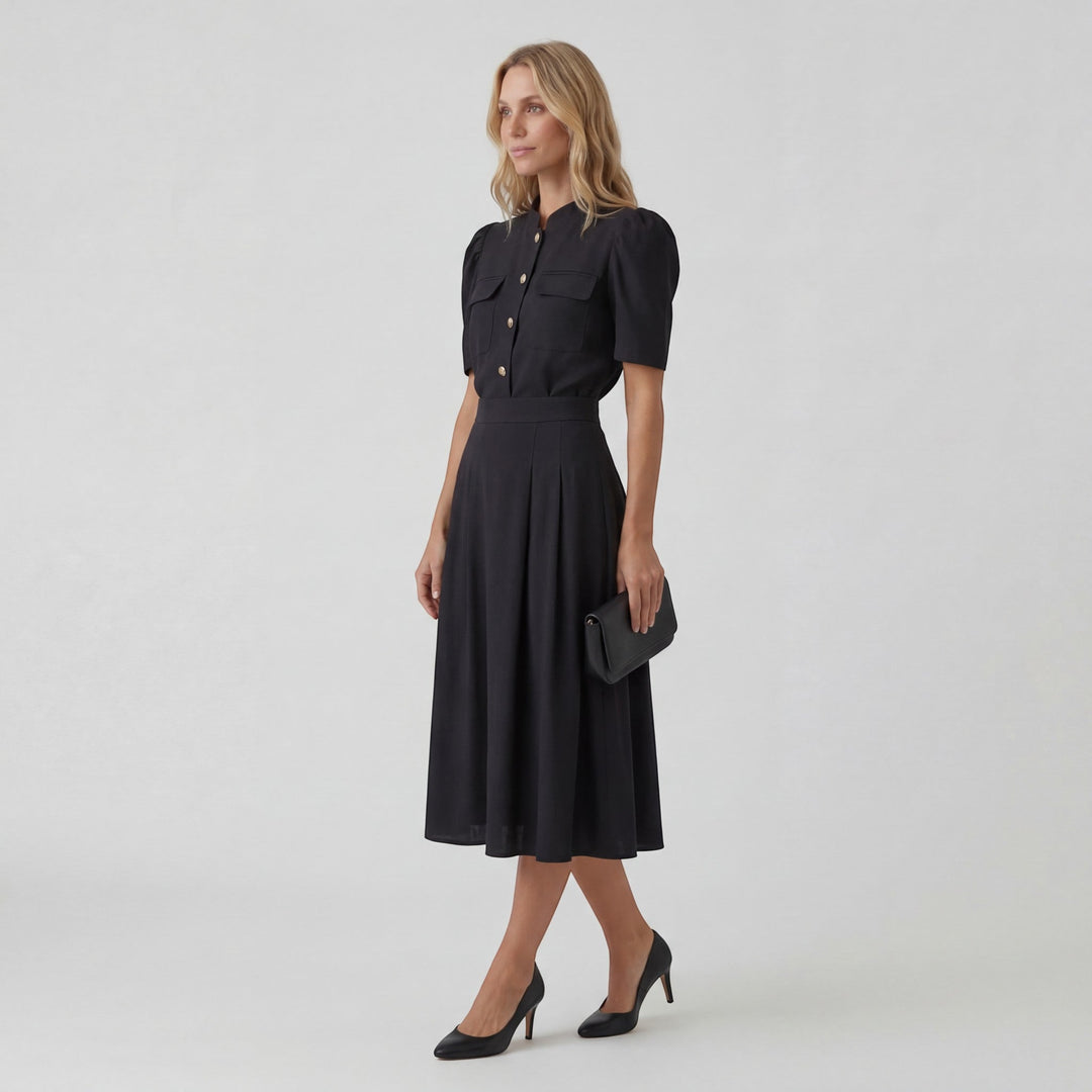 Women's Lightweight Acrylic Blouse Midi Skirt Set – Defined Waist Co-Ord